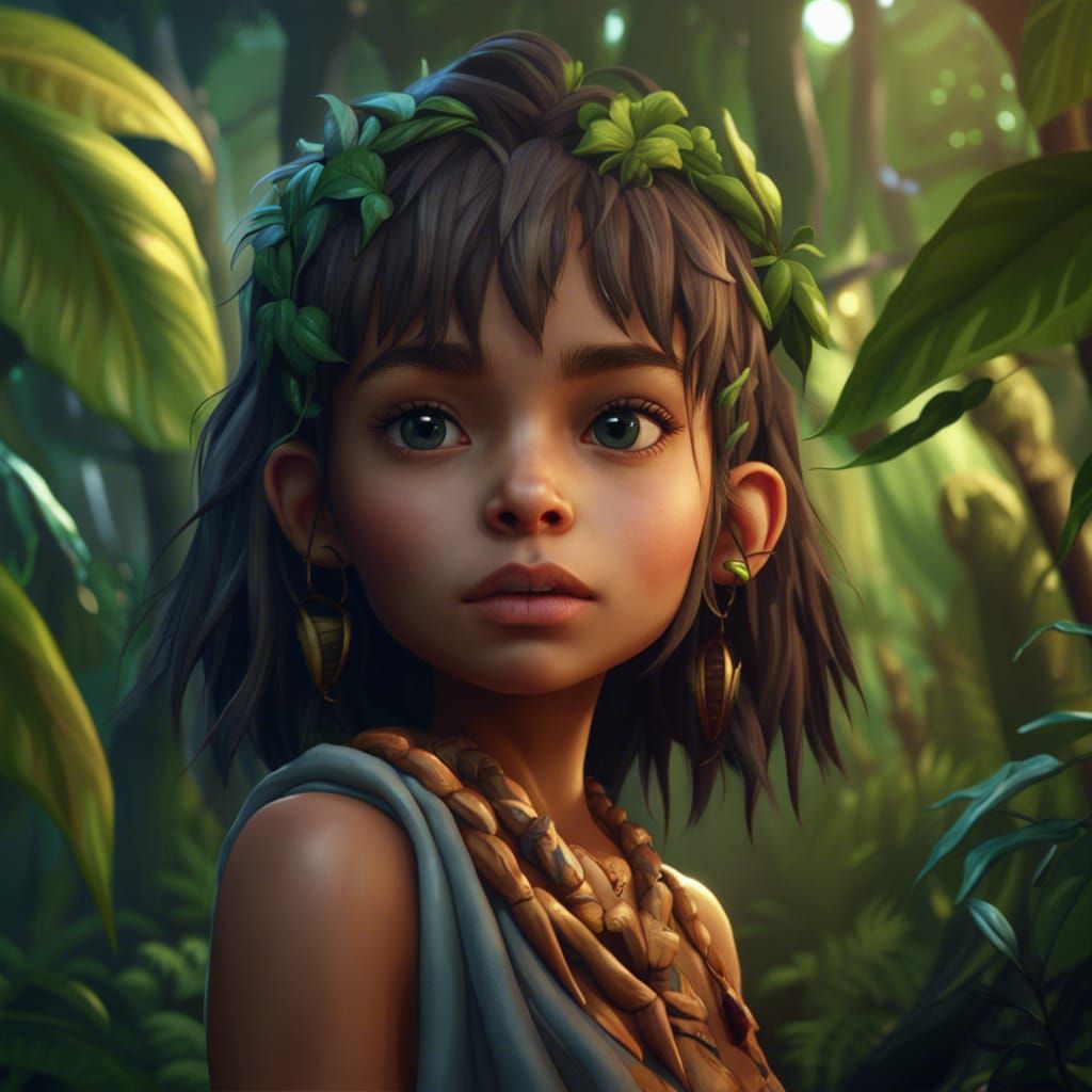 Portrait of a cute girl in the jungle