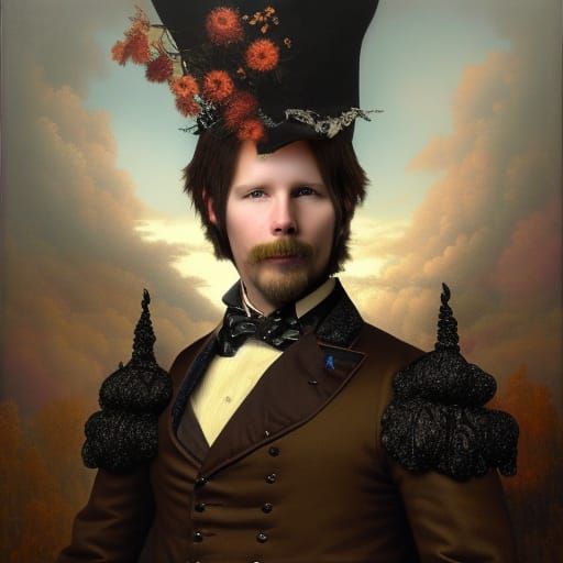 Victorian Portrait of Musician and Dog in Paradise