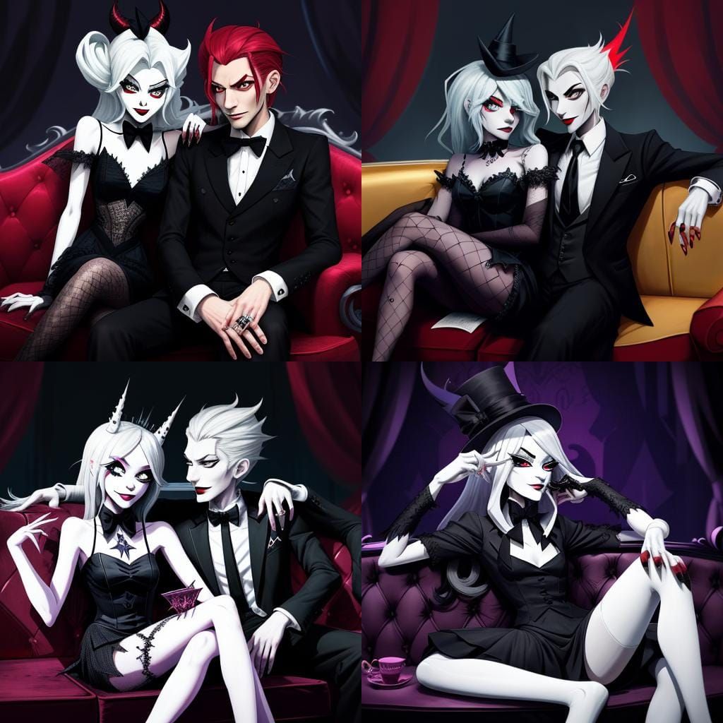 Gangster Lucifer Lounging with Woman in Hazbin Hotel Style