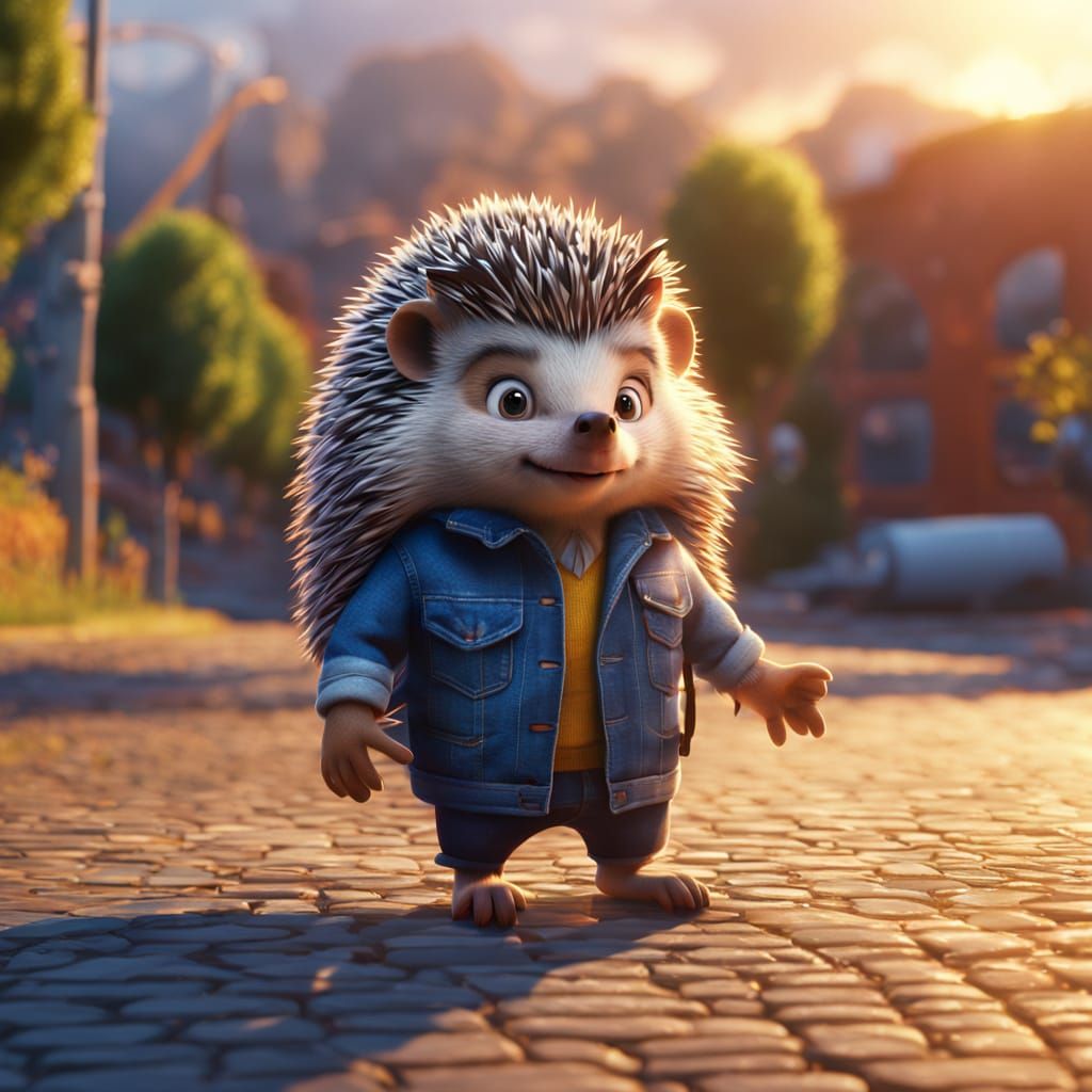 Unhappy Hedgehog with Hair, Hyperrealistic Digital Art