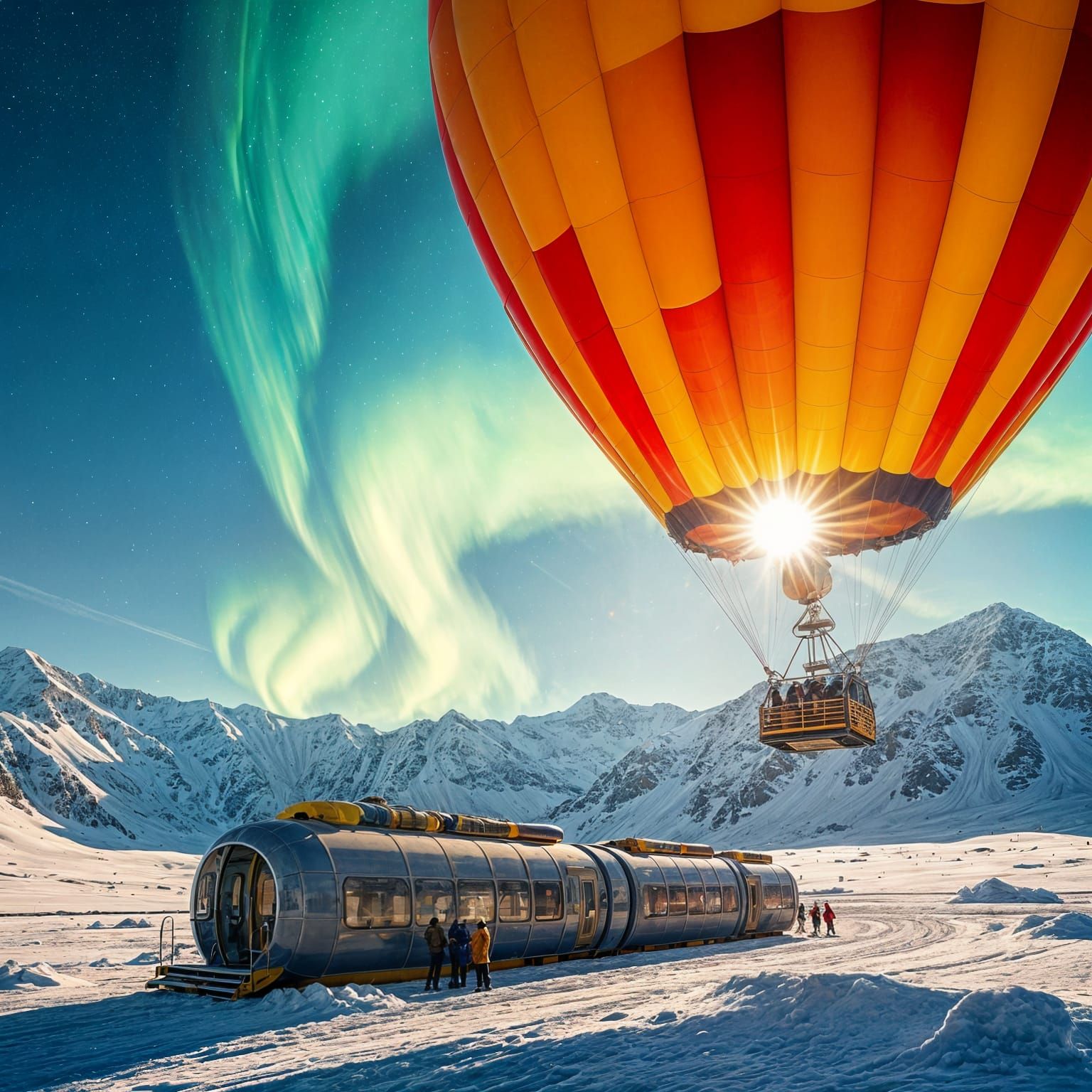 Aurora Balloons Over Ice World with Twin Suns