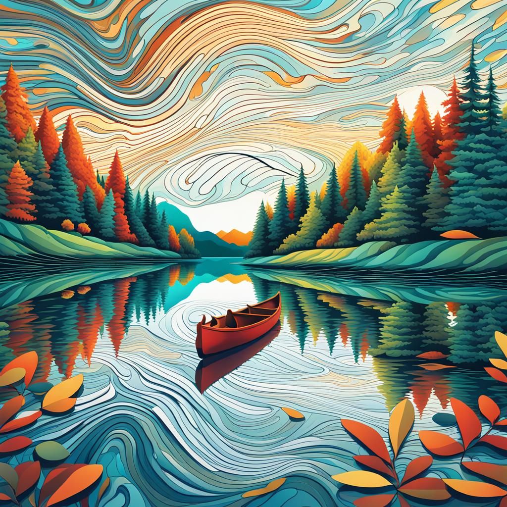 Abstract Summer Landscape with Canoe and Rich Color