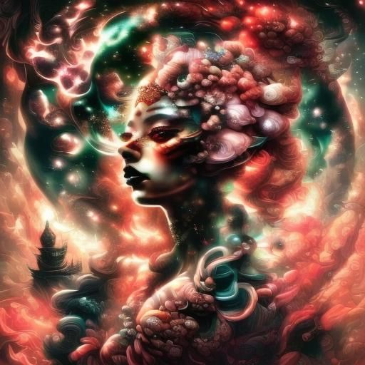 Geisha in Eldritch Art Deco Cityscape