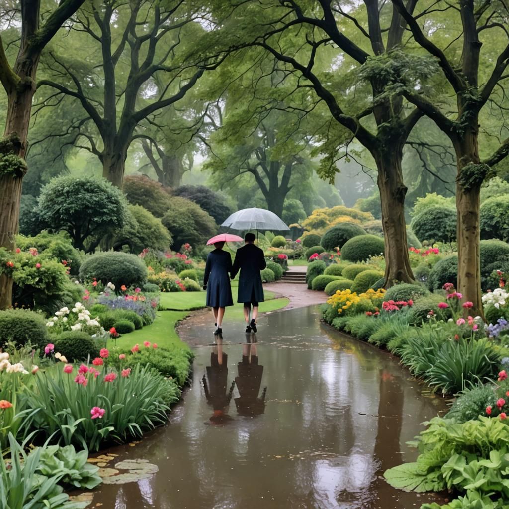Rainy Day Walk in an English Garden