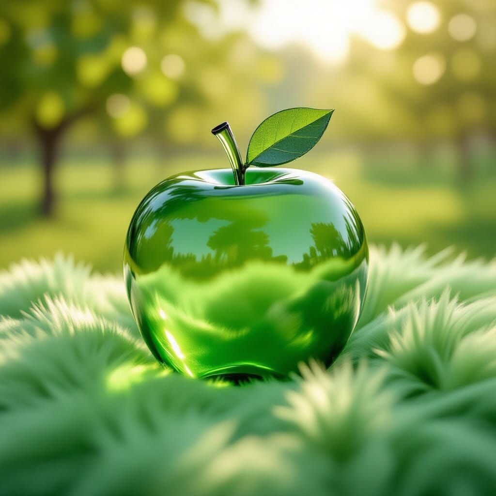 Crystal Glass Apple on Sparking Fur Throw