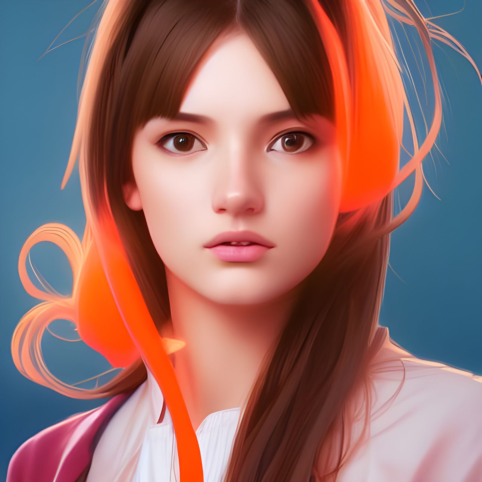 Twintail Brown And Orange hair girl portrait