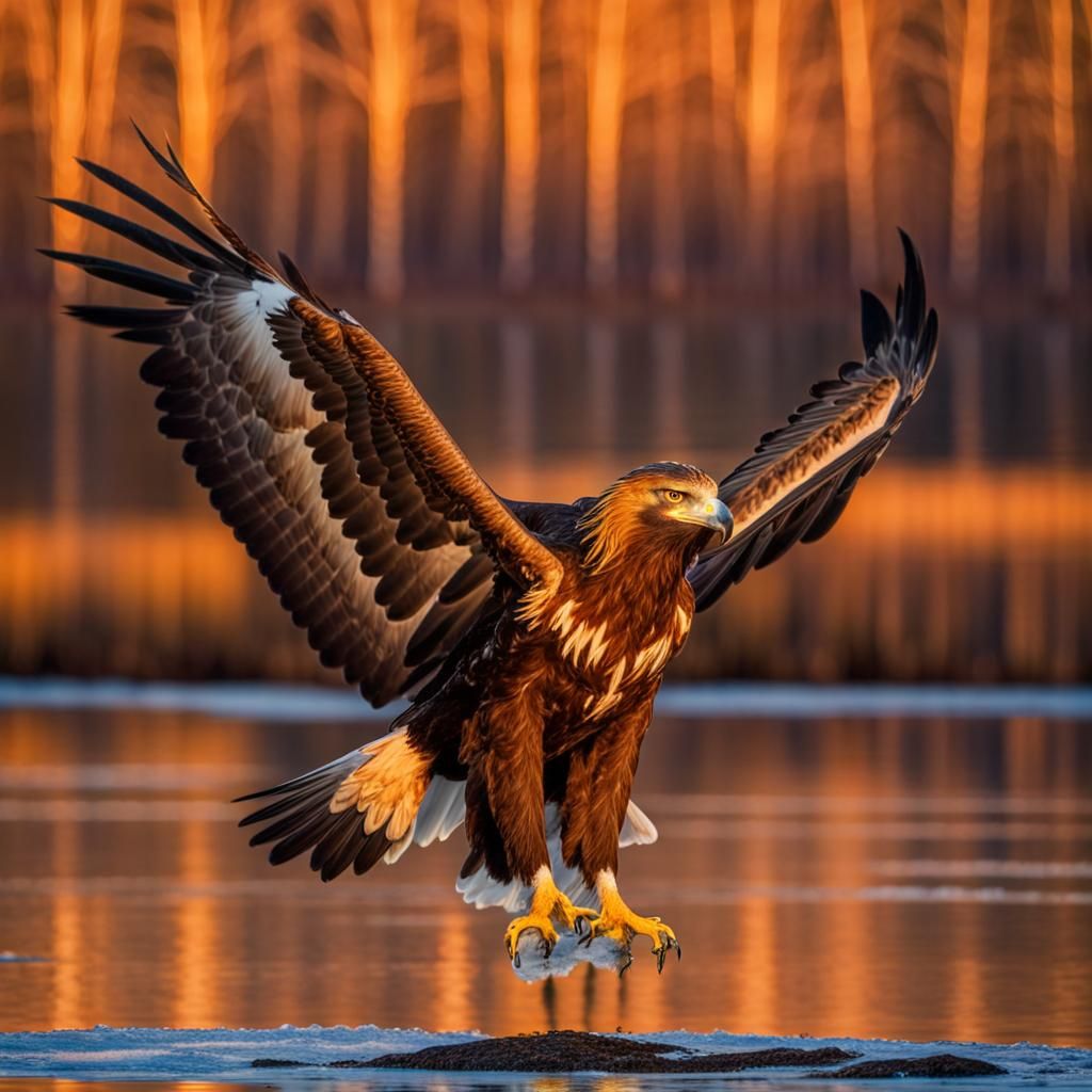 Golden Eagle at Sunset in Alaskan Wilderness