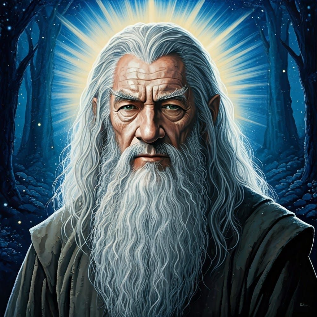 Gandalf in Silver Forest, Alcohol Ink Style