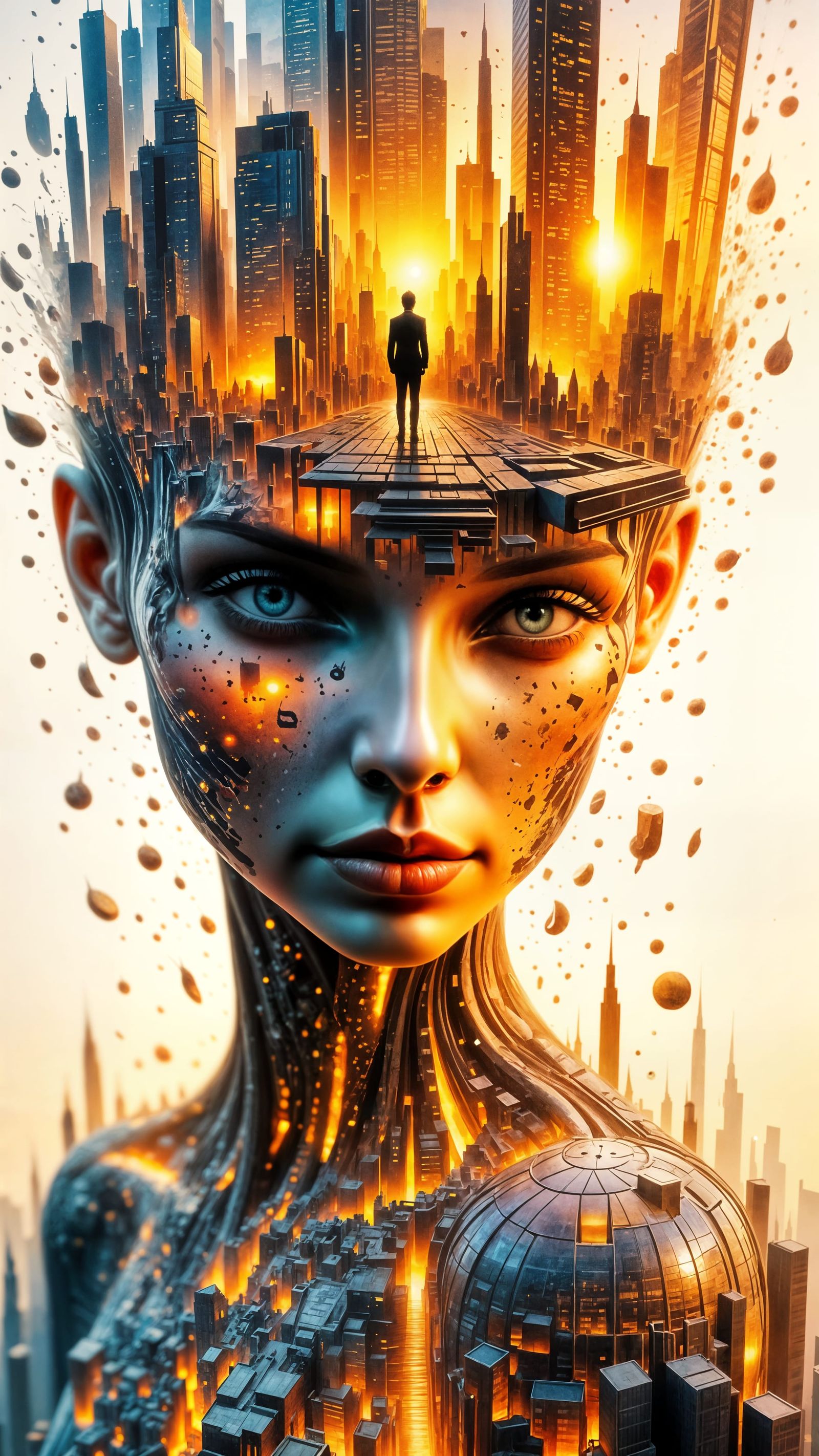Surreal Sunset Portrait in Vibrant Colors and Intricate Geom...