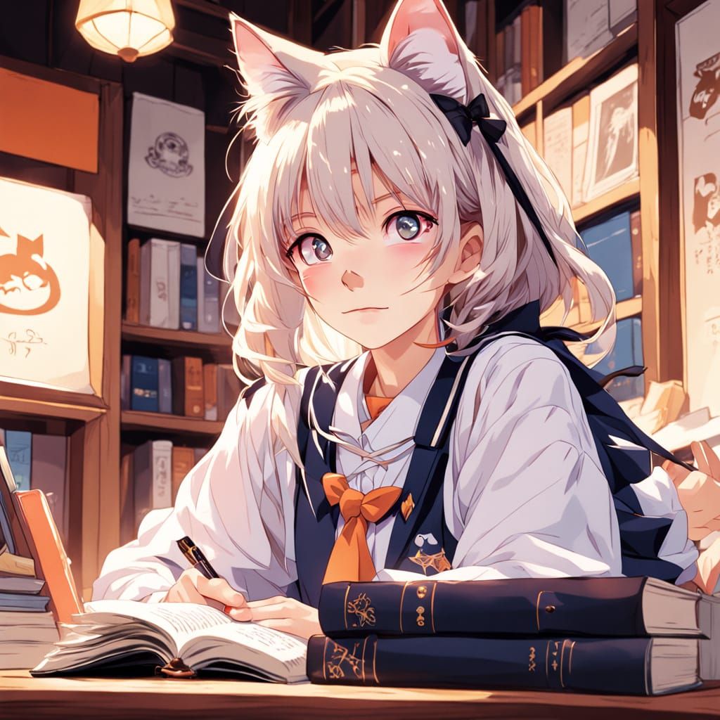 Kawaii Anime School Girl with Feline Features