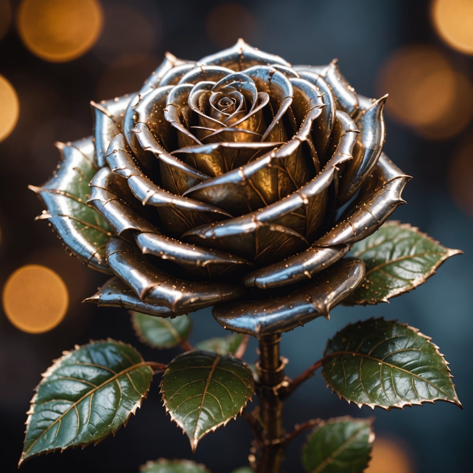 Hyperrealistic Steampunk Rose Made of Metal