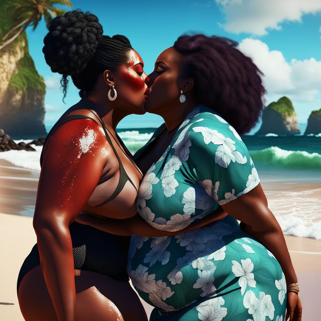 Beach Embrace: A Detailed Fantasy Painting