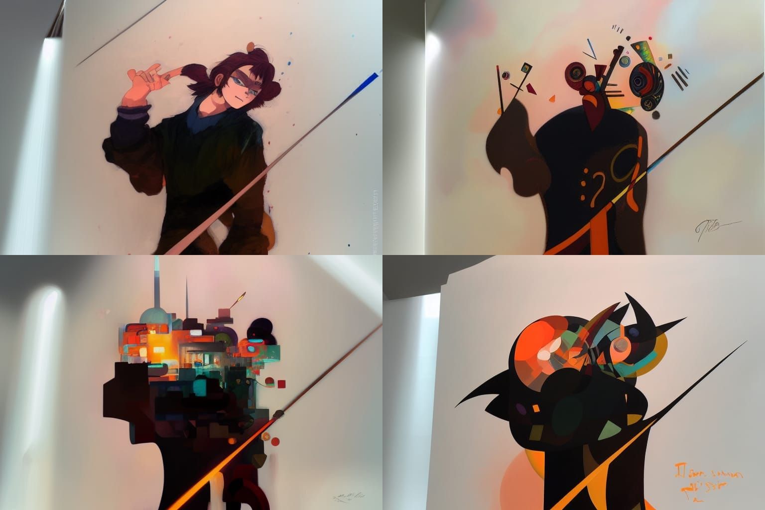 Surrealistic Film Poster in Vibrant Orange and Teal Cubist S...