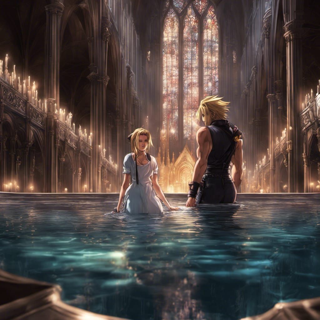 Cloud and Aerith: Anime Cathedral Scene