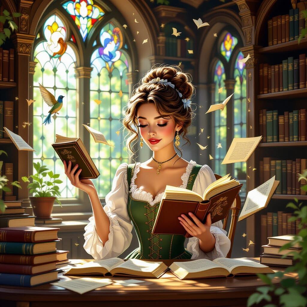 Whimsical Enchanted Library with Floating Books