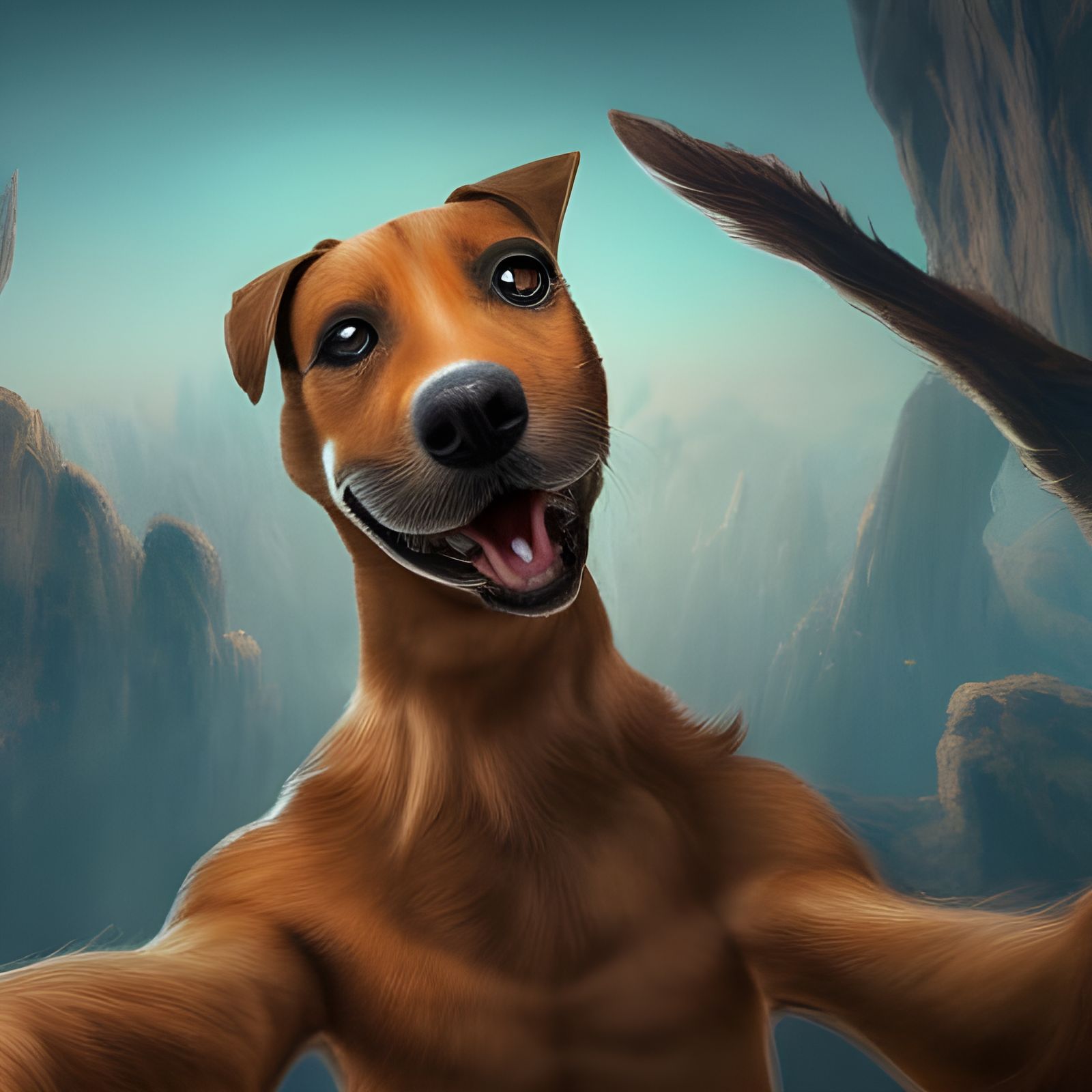 Funny Long-Faced Dog Selfie in Detailed Digital Painting