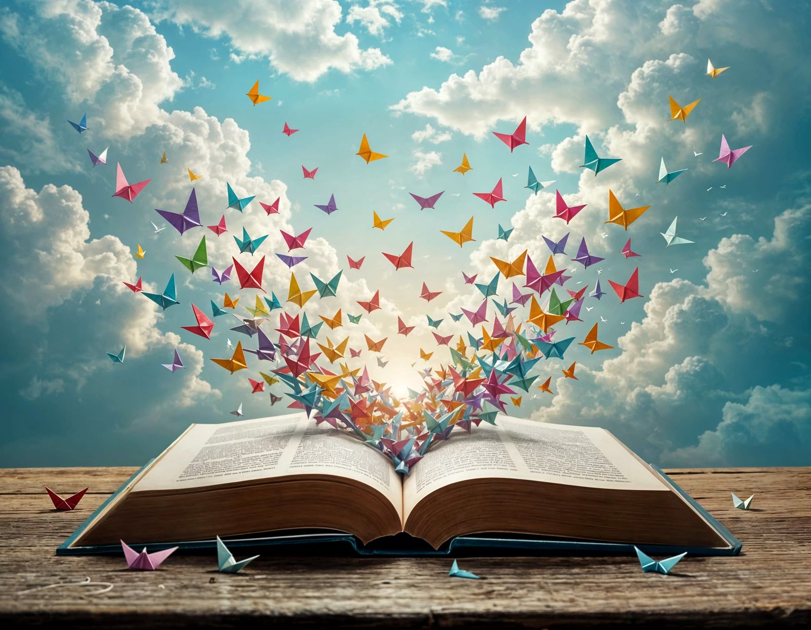 Origami Birds Take Flight From Open Book