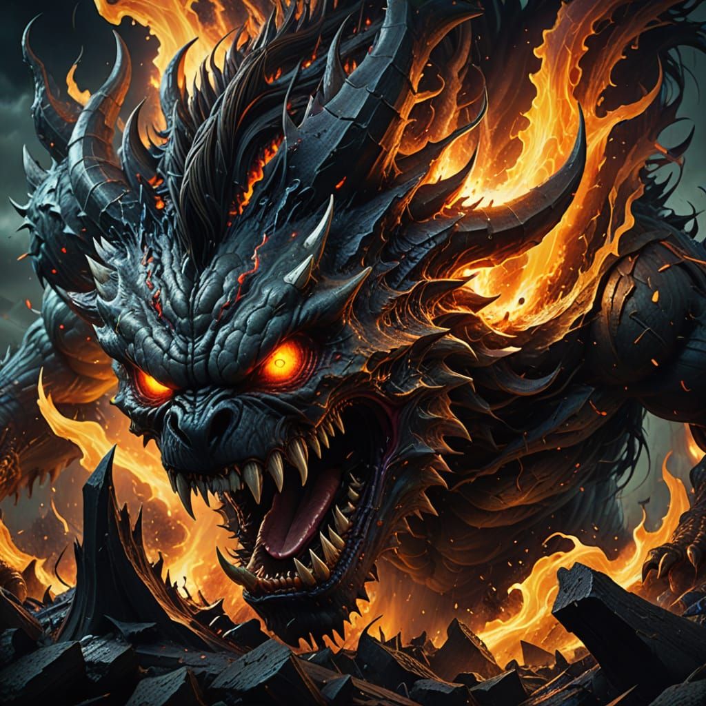 Surreal Monster Roars in Vibrant Oil Painting