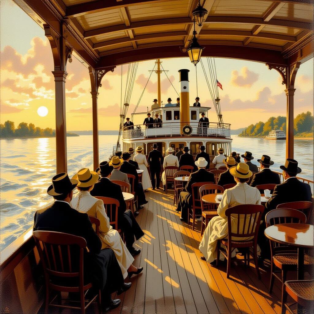 Mississippi Steamboat in the Style of Wyeth and Hopper