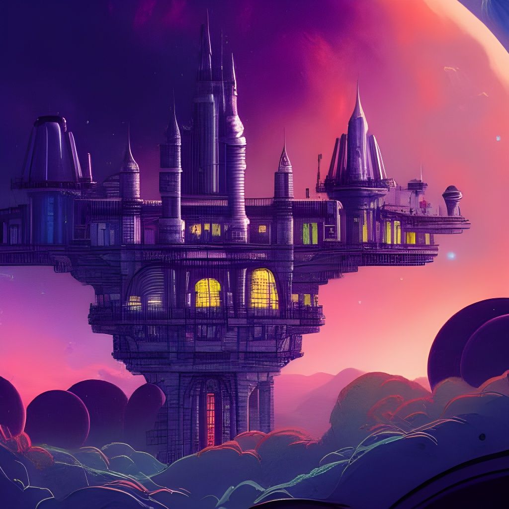 Dramatic Space Castle Digital Illustration