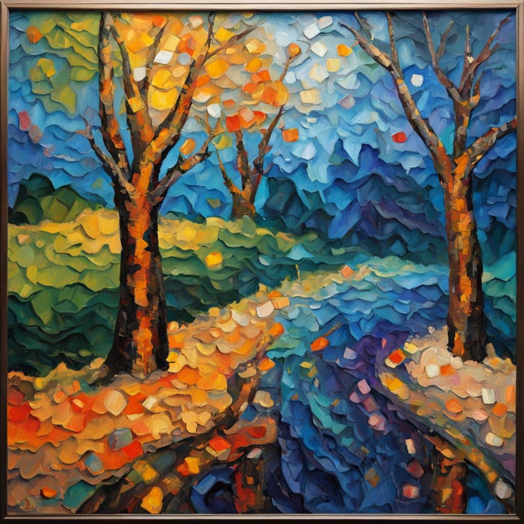 Vibrant Abstract Pearl Mosaic in Thick Expressionist Oil Pai...
