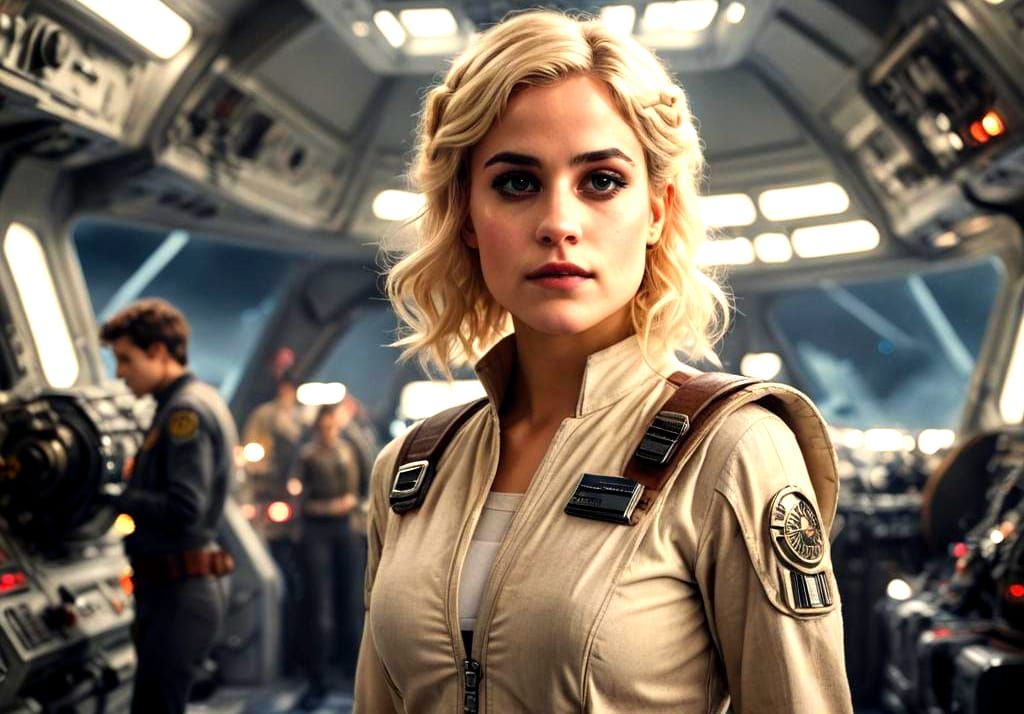 Lieutenant Kaydel Connix near Millennium Falcon