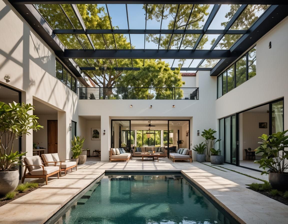 Modern House Courtyard with Lap Pool