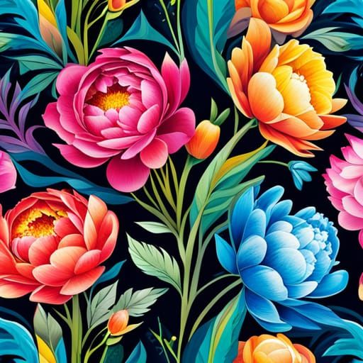 Rainbow peonies pattern