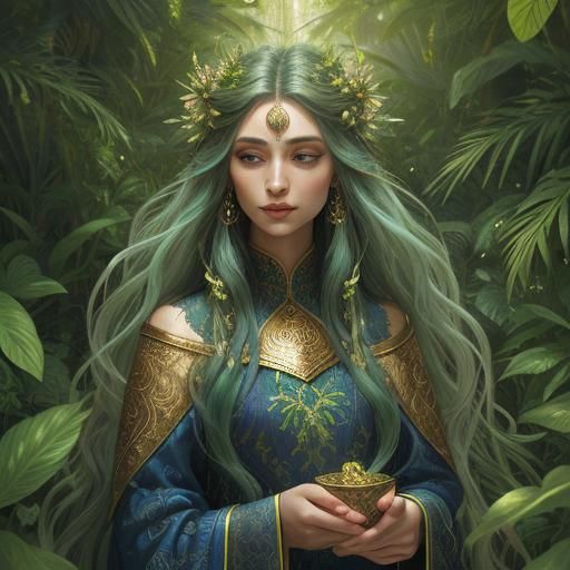 Mystical Woman Illustration with Flowing Hair