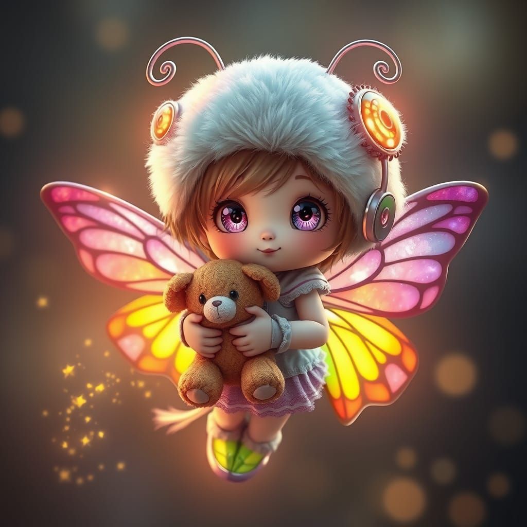 Hyperrealistic Flying Girl with Rainbow Wings