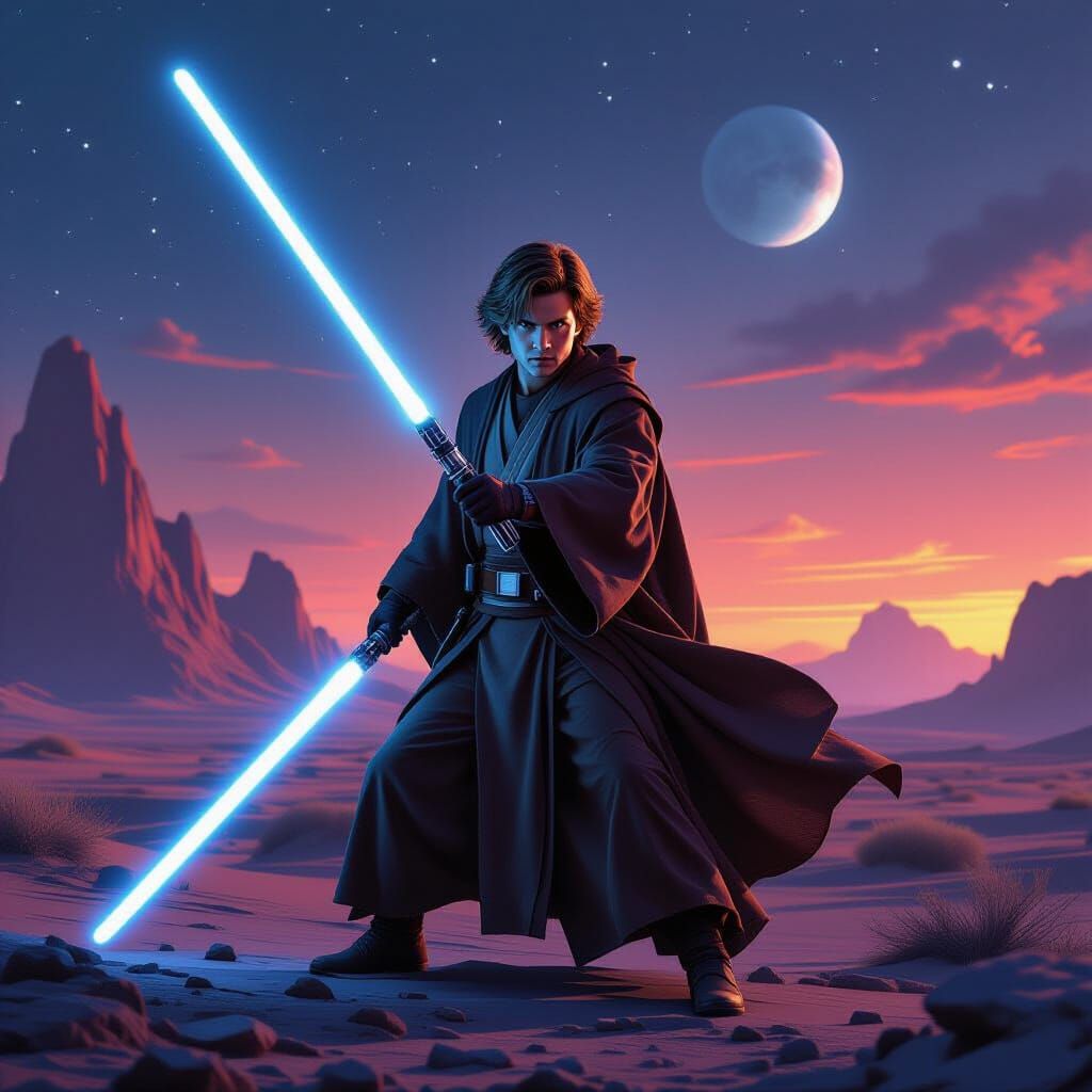 Jedi Knight in Futuristic Galaxy, Cinematic Style