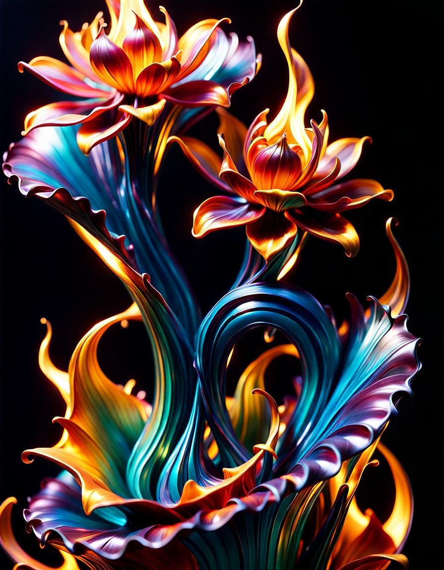 Fiery Liquid Flower Sculpture in Surreal Style