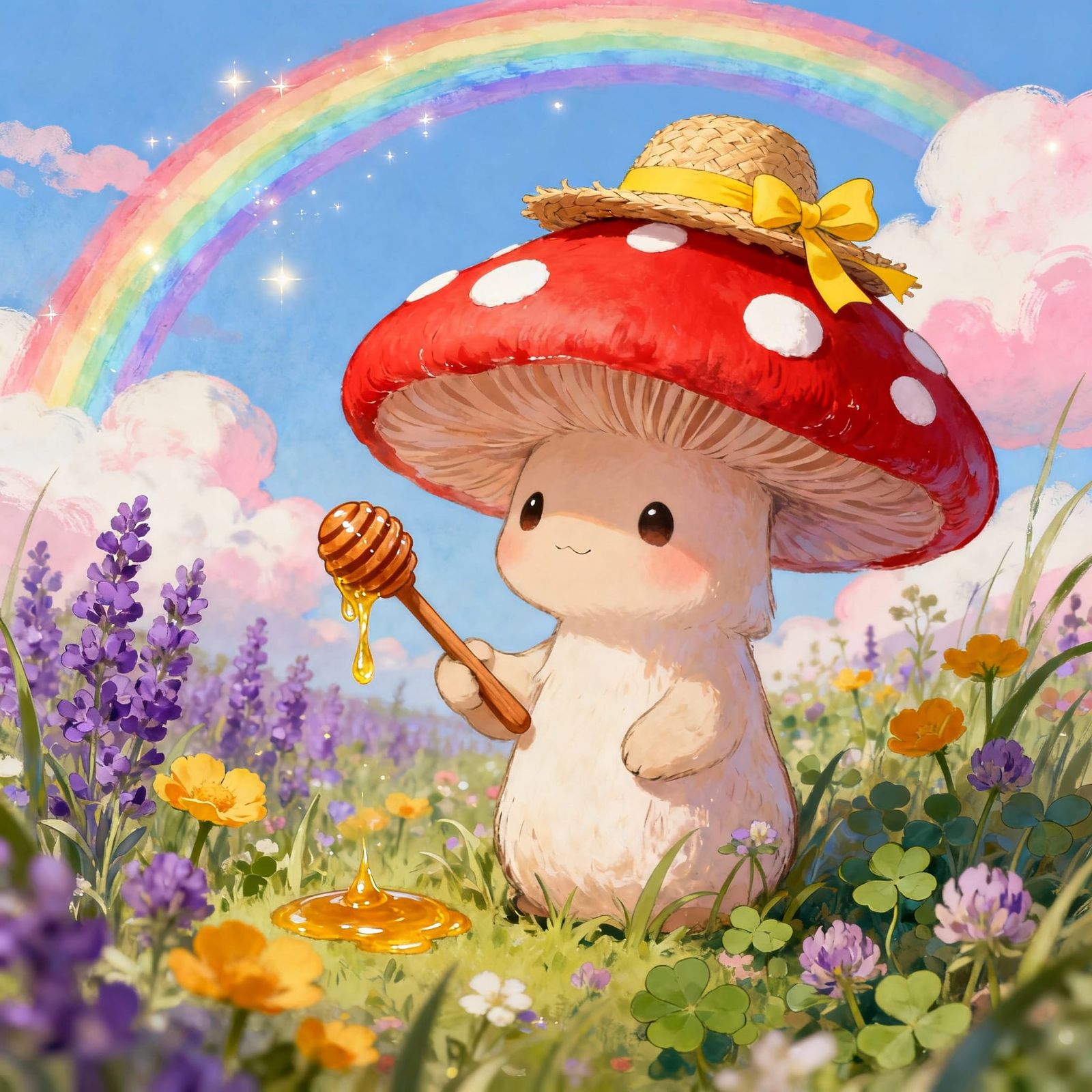 Whimsical Mushroom Beekeeper in Storybook Style