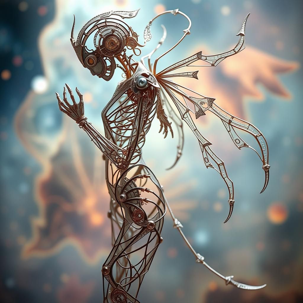 Ethereal Filigree Cyborg in Rococo Style