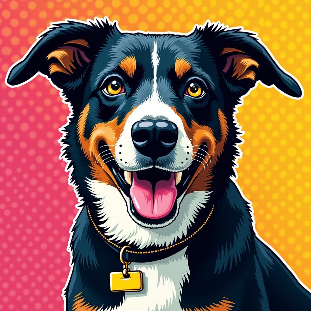 Happy Dog in Vibrant Pop Art Style
