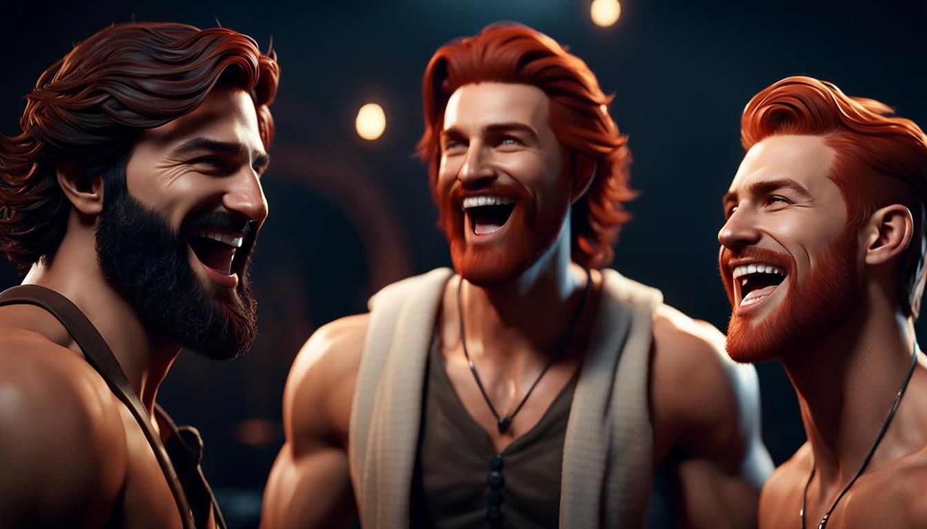 Handsome Men Laughing: 3D Game Cinematic Render