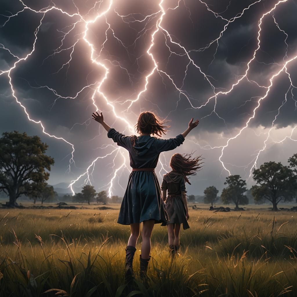 Girl in Lightning Field: Fantasy Concept Art