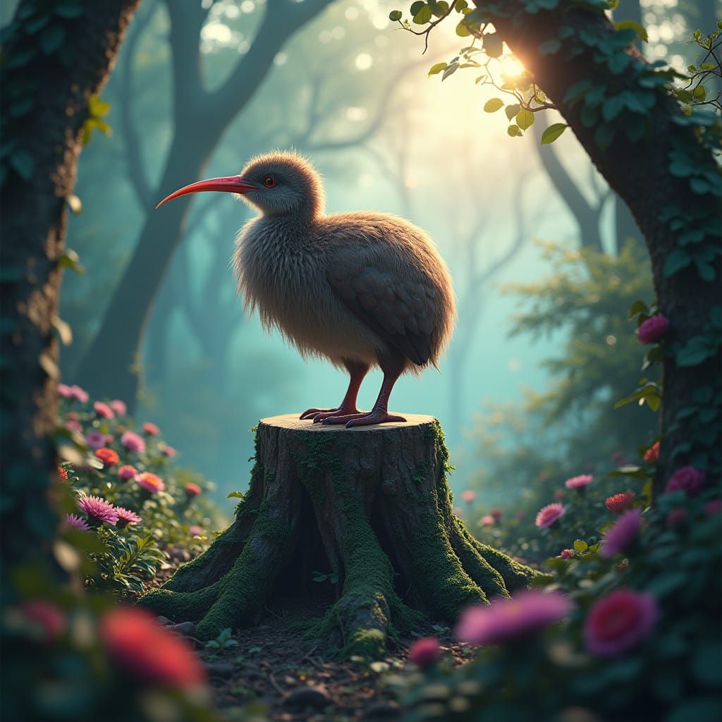 Majestic Kiwi Bird in Enchanted Forest