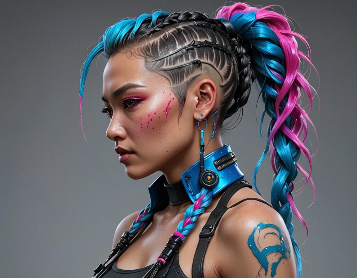 Cyberpunk Asian Beauty with Braided Mohawk