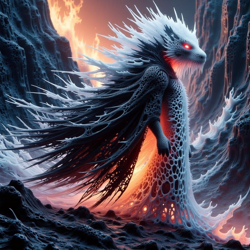 <lora:-Mesh Array-:1.0> Dragon Keeper dynamic lighting vorticism ashcan school expressionism needlepoint needlepoint the...