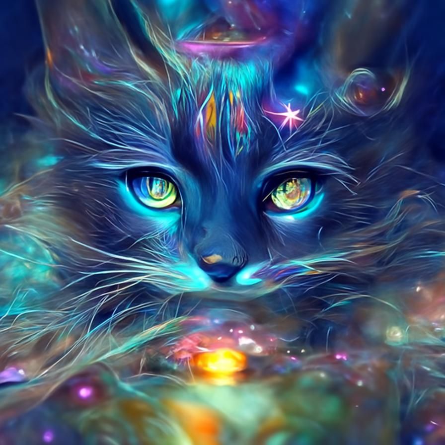 Cosmic Cat Goddess in Psychedelic Universe