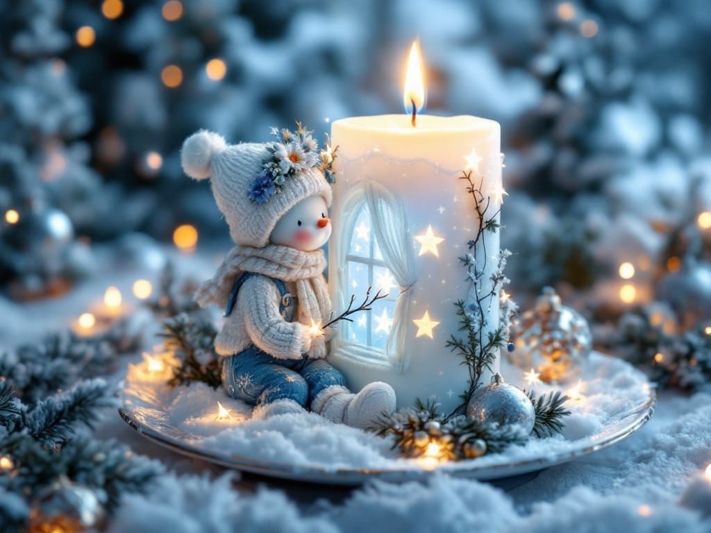 Majestic Winter Wonderland Scene with Whimsical Snowman