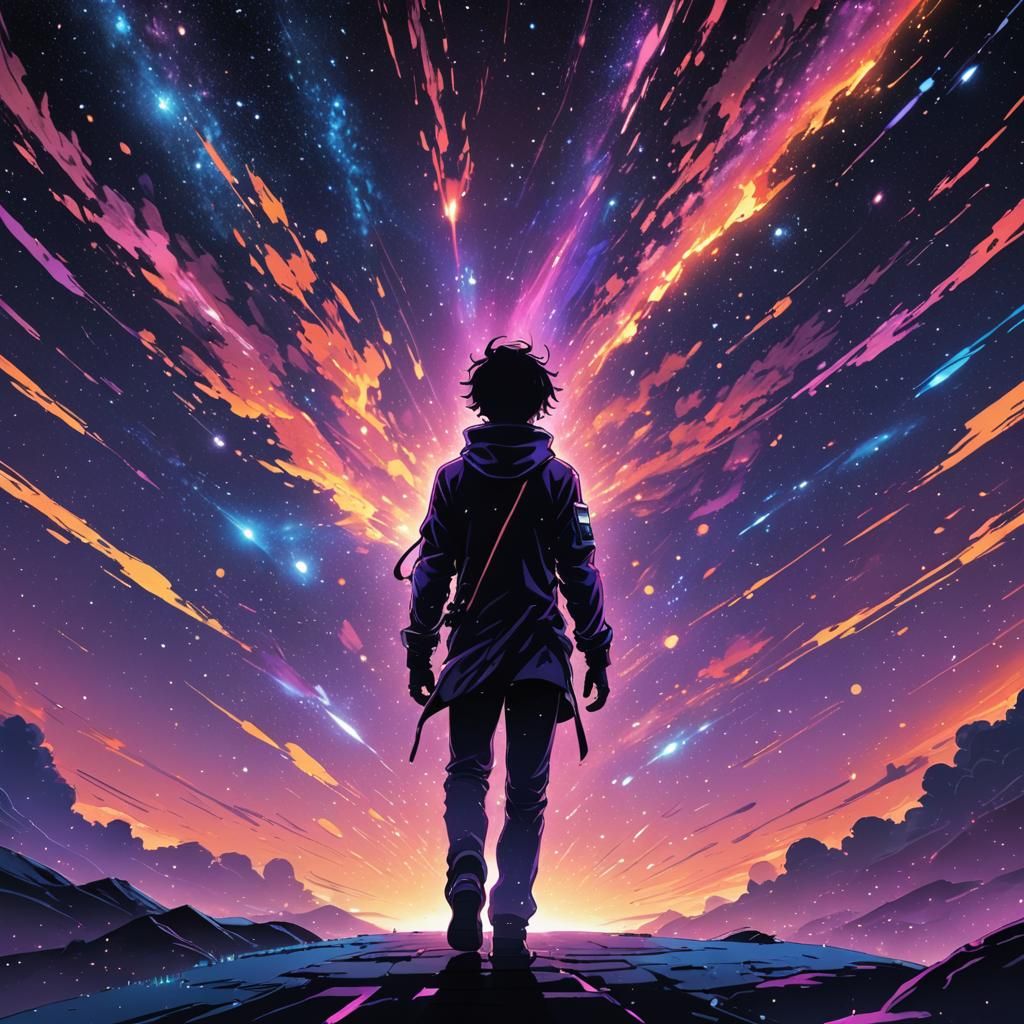 Anime Figure Stepping into Starry Expanse