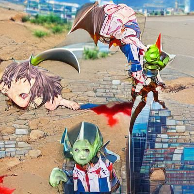 Isekai Hero vs. Goblin in Anime Style