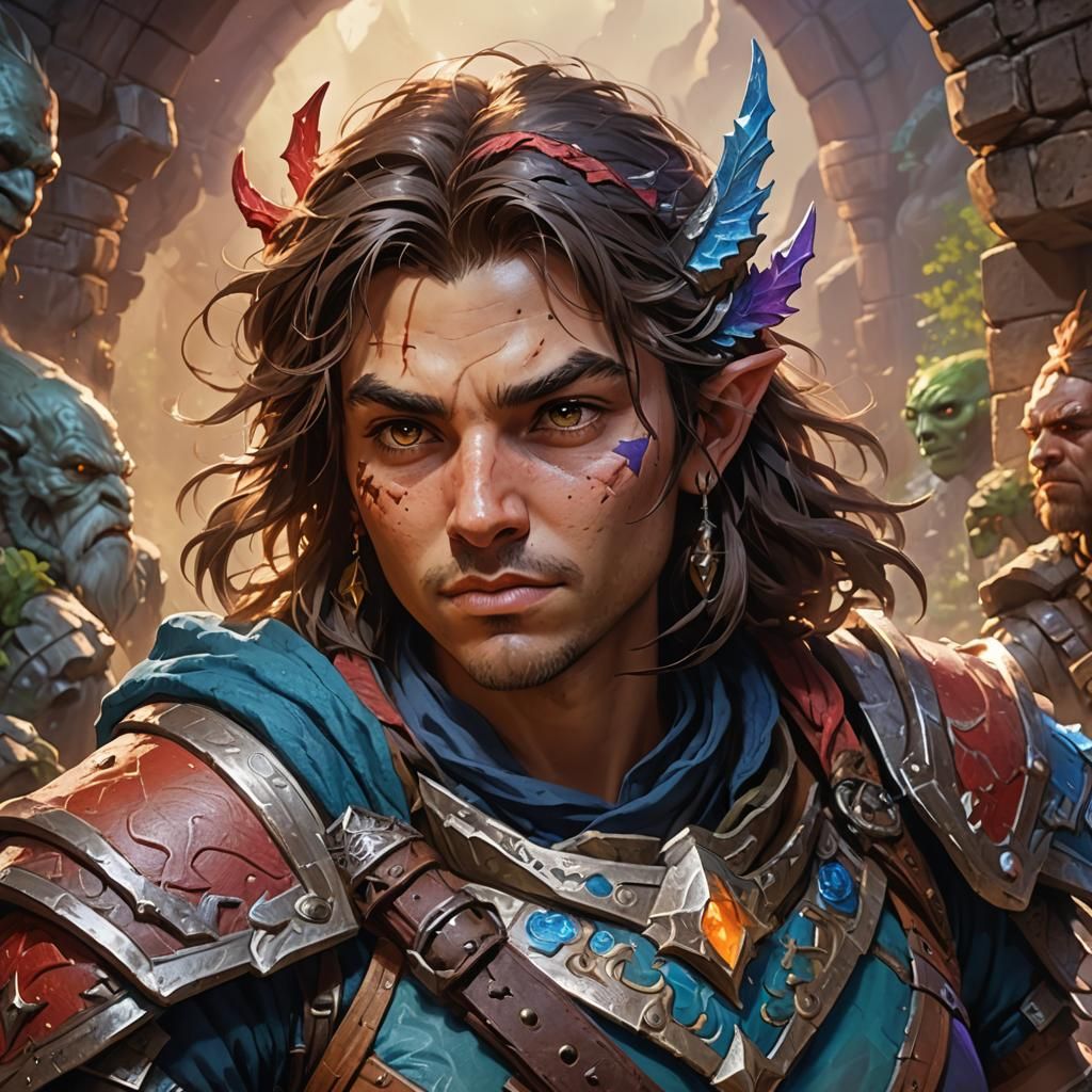 Heroic Fantasy Adventurer Posing in Dungeons and Dragons Sty...