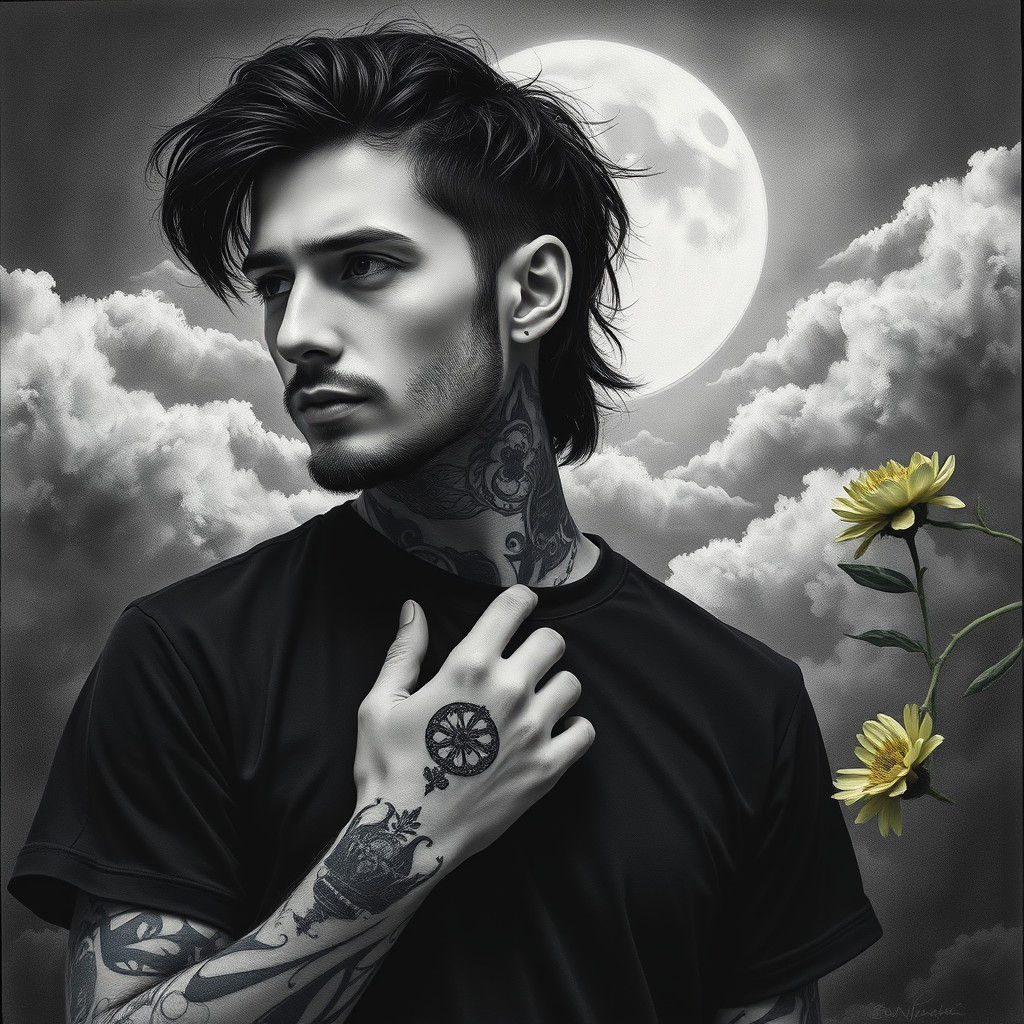 Gothic Man Portrait in Charcoal Pencil Style