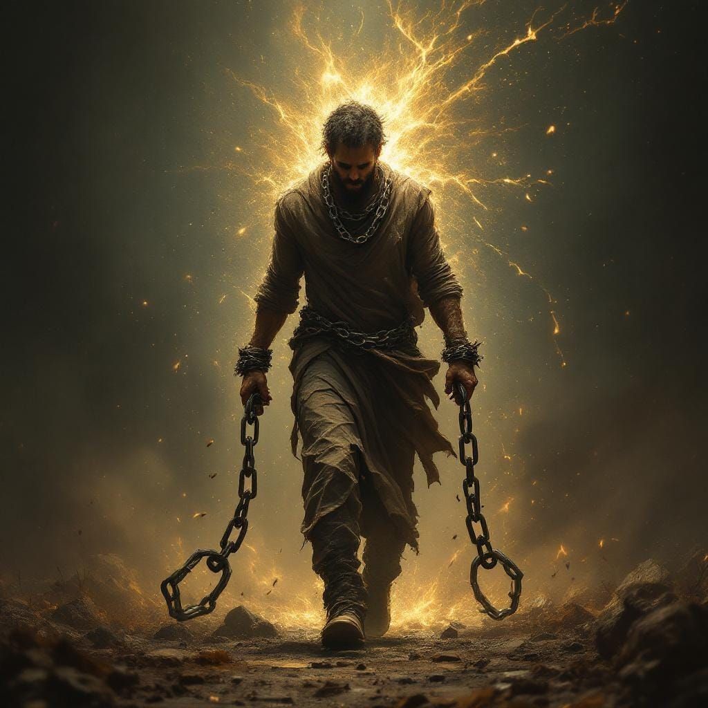 Hyperrealistic Image of Man Breaking Free From Chains