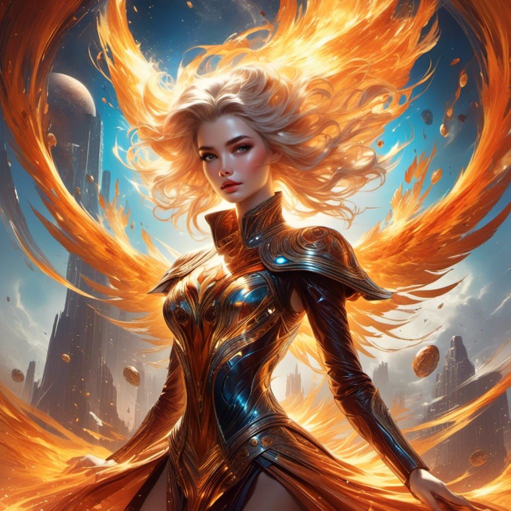 Fiery Phoenix Rising from Ashes in Glory