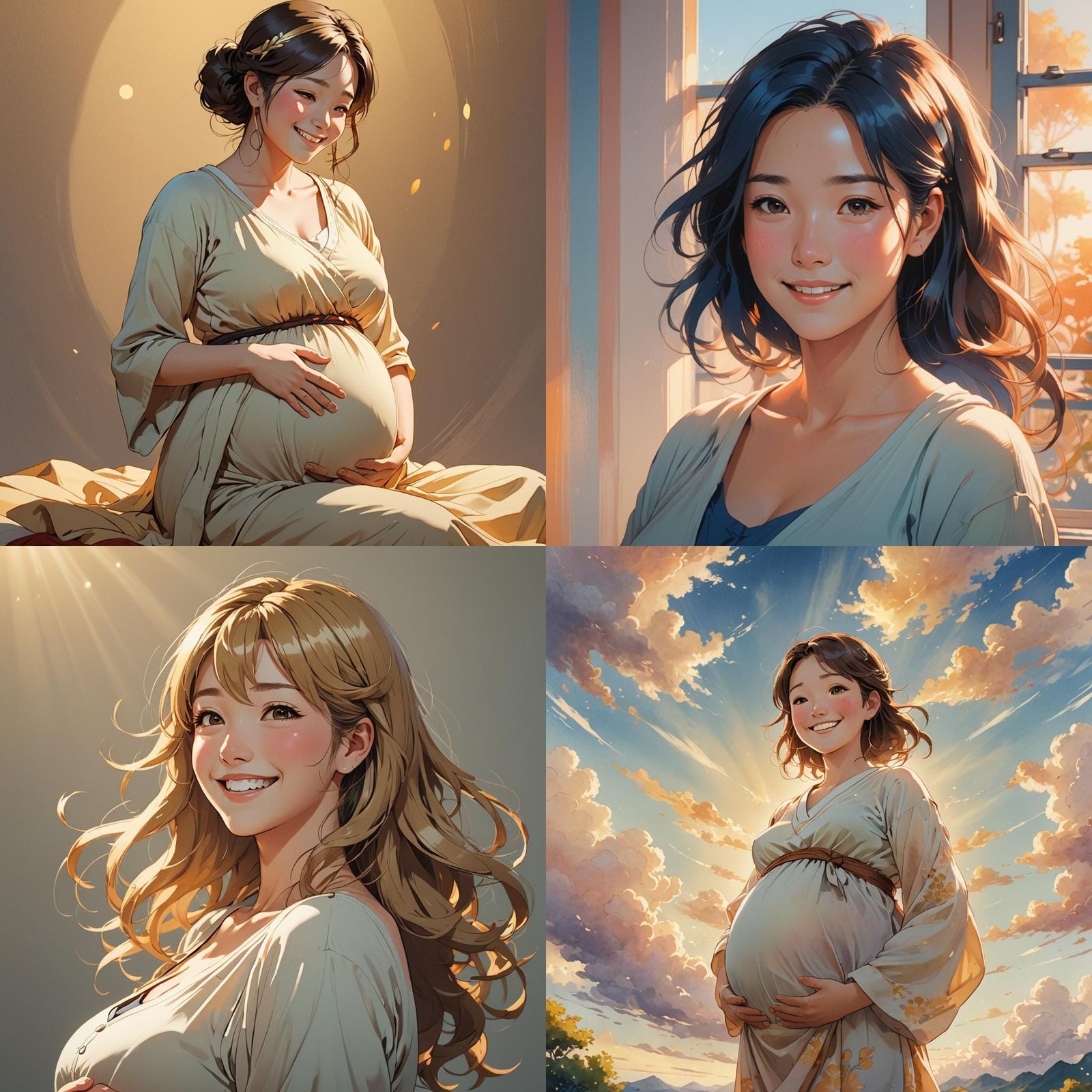 Pregnant Woman Smiling: Anime Cel-Shaded Art