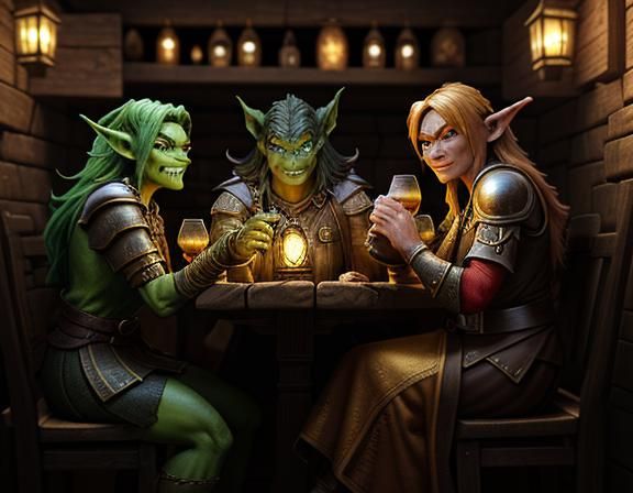 Goblin Cocktail Hour in Fantasy Tavern: 3D Render